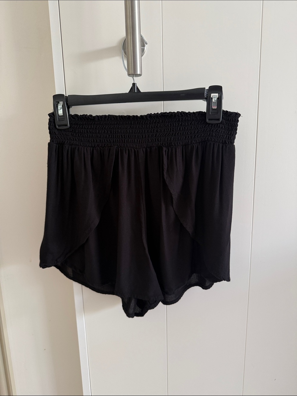Soft Elan Black Smocked Flutter Leg Shorts